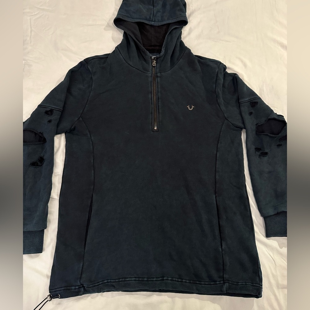 True Religion distressed hoodie, navy blue/black, medium (fits like a large)